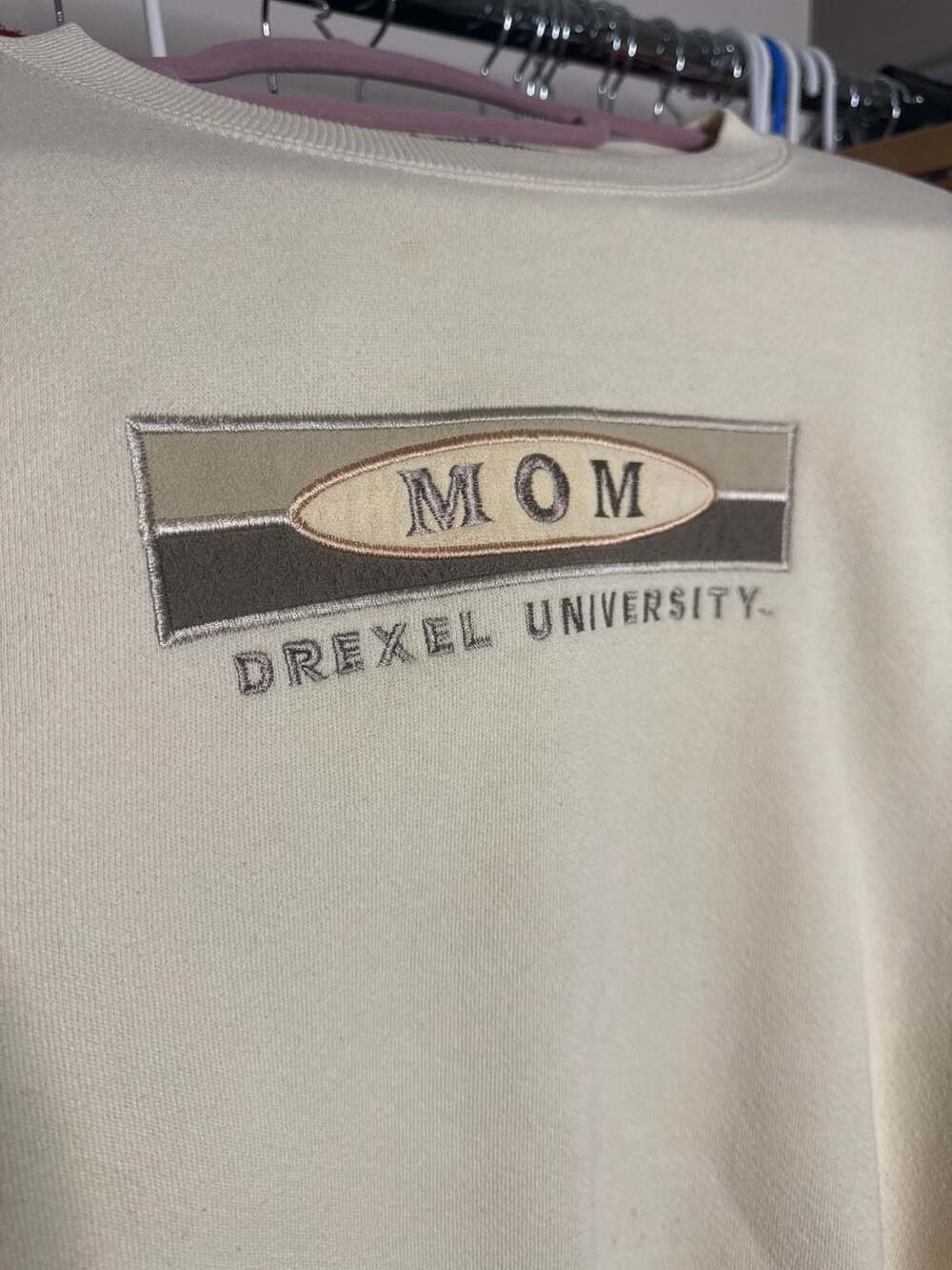 90s JanSport Drexel University MOM Embroidered Crewneck Sweatshirt Cream Small - Picture 4 of 8